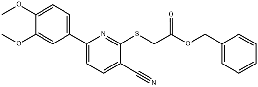 benzyl {[3-cyano-6-(3,4-dimethoxyphenyl)pyridin-2-yl]sulfanyl}acetate Struktur