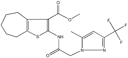 methyl 2-({[5-methyl-3-(trifluoromethyl)-1H-pyrazol-1-yl]acetyl}amino)-5,6,7,8-tetrahydro-4H-cyclohepta[b]thiophene-3-carboxylate Struktur