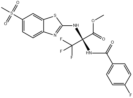 methyl 3,3,3-trifluoro-2-[(4-fluorobenzoyl)amino]-2-{[6-(methylsulfonyl)-1,3-benzothiazol-2-yl]amino}propanoate Struktur