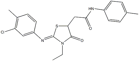 2-{2-[(3-chloro-4-methylphenyl)imino]-3-ethyl-4-oxo-1,3-thiazolidin-5-yl}-N-(4-methylphenyl)acetamide Struktur