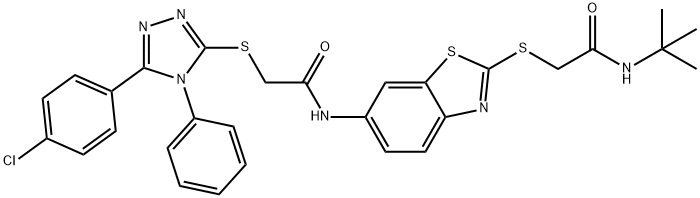 N-(2-{[2-(tert-butylamino)-2-oxoethyl]sulfanyl}-1,3-benzothiazol-6-yl)-2-{[5-(4-chlorophenyl)-4-phenyl-4H-1,2,4-triazol-3-yl]sulfanyl}acetamide Struktur