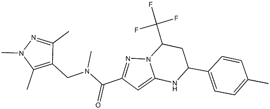 N-methyl-5-(4-methylphenyl)-7-(trifluoromethyl)-N-[(1,3,5-trimethyl-1H-pyrazol-4-yl)methyl]-4,5,6,7-tetrahydropyrazolo[1,5-a]pyrimidine-2-carboxamide Struktur