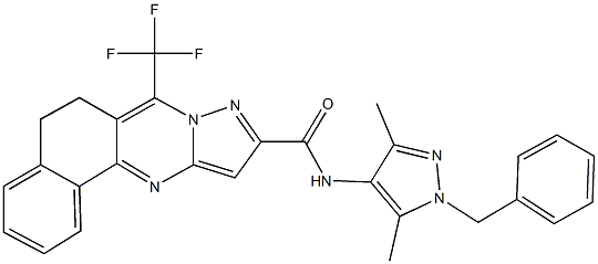 N-(1-benzyl-3,5-dimethyl-1H-pyrazol-4-yl)-7-(trifluoromethyl)-5,6-dihydrobenzo[h]pyrazolo[5,1-b]quinazoline-10-carboxamide Struktur