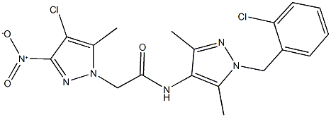 N-[1-(2-chlorobenzyl)-3,5-dimethyl-1H-pyrazol-4-yl]-2-{4-chloro-3-nitro-5-methyl-1H-pyrazol-1-yl}acetamide Struktur