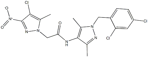 2-{4-chloro-3-nitro-5-methyl-1H-pyrazol-1-yl}-N-[1-(2,4-dichlorobenzyl)-3,5-dimethyl-1H-pyrazol-4-yl]acetamide Struktur