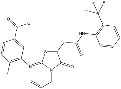 2-[3-allyl-2-({5-nitro-2-methylphenyl}imino)-4-oxo-1,3-thiazolidin-5-yl]-N-[2-(trifluoromethyl)phenyl]acetamide Struktur