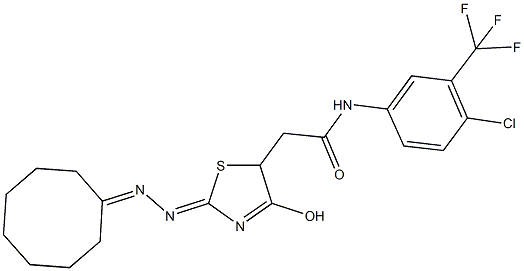 N-[4-chloro-3-(trifluoromethyl)phenyl]-2-[2-(cyclooctylidenehydrazono)-4-hydroxy-2,5-dihydro-1,3-thiazol-5-yl]acetamide Struktur