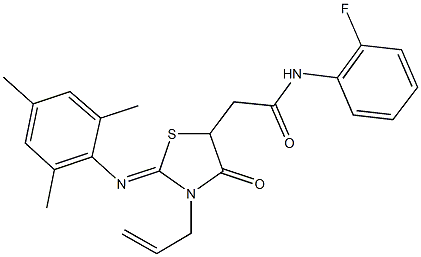 2-[3-allyl-2-(mesitylimino)-4-oxo-1,3-thiazolidin-5-yl]-N-(2-fluorophenyl)acetamide Struktur