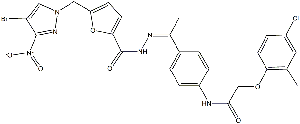 N-(4-{N-[5-({4-bromo-3-nitro-1H-pyrazol-1-yl}methyl)-2-furoyl]ethanehydrazonoyl}phenyl)-2-(4-chloro-2-methylphenoxy)acetamide Struktur