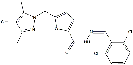 5-[(4-chloro-3,5-dimethyl-1H-pyrazol-1-yl)methyl]-N'-(2,6-dichlorobenzylidene)-2-furohydrazide Struktur