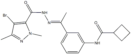 N-(3-{N-[(4-bromo-1,3-dimethyl-1H-pyrazol-5-yl)carbonyl]ethanehydrazonoyl}phenyl)cyclobutanecarboxamide Struktur