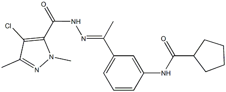 N-(3-{N-[(4-chloro-1,3-dimethyl-1H-pyrazol-5-yl)carbonyl]ethanehydrazonoyl}phenyl)cyclopentanecarboxamide Struktur