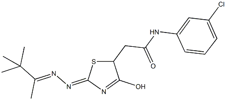 N-(3-chlorophenyl)-2-{4-hydroxy-2-[(1,2,2-trimethylpropylidene)hydrazono]-2,5-dihydro-1,3-thiazol-5-yl}acetamide Struktur