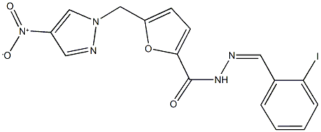 5-({4-nitro-1H-pyrazol-1-yl}methyl)-N'-(2-iodobenzylidene)-2-furohydrazide Struktur