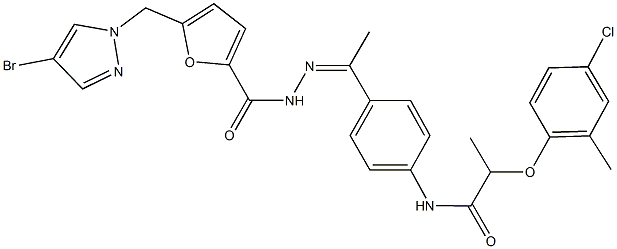 N-[4-(N-{5-[(4-bromo-1H-pyrazol-1-yl)methyl]-2-furoyl}ethanehydrazonoyl)phenyl]-2-(4-chloro-2-methylphenoxy)propanamide Struktur