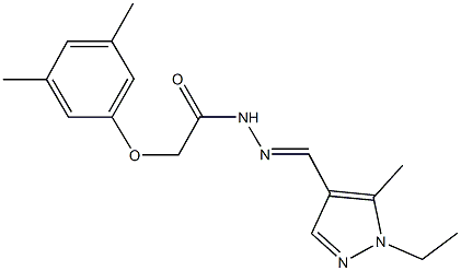 2-(3,5-dimethylphenoxy)-N'-[(1-ethyl-5-methyl-1H-pyrazol-4-yl)methylene]acetohydrazide Struktur