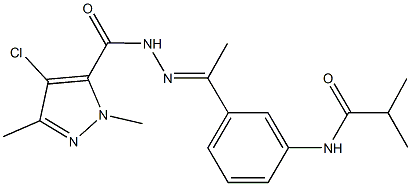 N-(3-{N-[(4-chloro-1,3-dimethyl-1H-pyrazol-5-yl)carbonyl]ethanehydrazonoyl}phenyl)-2-methylpropanamide Struktur