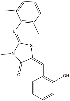 2-[(2,6-dimethylphenyl)imino]-5-(2-hydroxybenzylidene)-3-methyl-1,3-thiazolidin-4-one Struktur