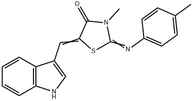 5-(1H-indol-3-ylmethylene)-3-methyl-2-[(4-methylphenyl)imino]-1,3-thiazolidin-4-one Struktur