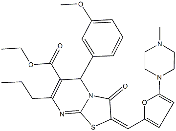 ethyl 5-(3-methoxyphenyl)-2-{[5-(4-methyl-1-piperazinyl)-2-furyl]methylene}-3-oxo-7-propyl-2,3-dihydro-5H-[1,3]thiazolo[3,2-a]pyrimidine-6-carboxylate Struktur