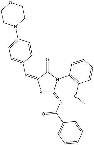 N-{3-(2-methoxyphenyl)-5-[4-(4-morpholinyl)benzylidene]-4-oxo-1,3-thiazolidin-2-ylidene}benzamide Struktur