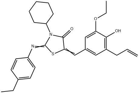 5-(3-allyl-5-ethoxy-4-hydroxybenzylidene)-3-cyclohexyl-2-[(4-ethylphenyl)imino]-1,3-thiazolidin-4-one Struktur