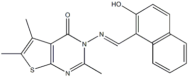 3-{[(2-hydroxy-1-naphthyl)methylene]amino}-2,5,6-trimethylthieno[2,3-d]pyrimidin-4(3H)-one Struktur