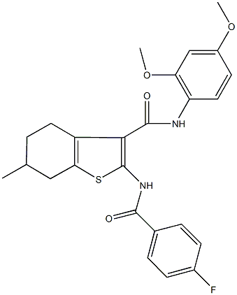 N-(2,4-dimethoxyphenyl)-2-[(4-fluorobenzoyl)amino]-6-methyl-4,5,6,7-tetrahydro-1-benzothiophene-3-carboxamide Struktur