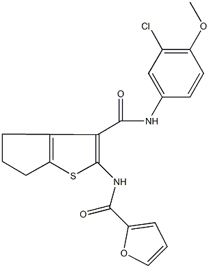 N-{3-[(3-chloro-4-methoxyanilino)carbonyl]-5,6-dihydro-4H-cyclopenta[b]thien-2-yl}-2-furamide Struktur