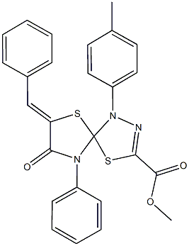 methyl 7-benzylidene-1-(4-methylphenyl)-8-oxo-9-phenyl-4,6-dithia-1,2,9-triazaspiro[4.4]non-2-ene-3-carboxylate Struktur