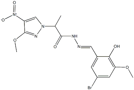 N'-(5-bromo-2-hydroxy-3-methoxybenzylidene)-2-{4-nitro-3-methoxy-1H-pyrazol-1-yl}propanohydrazide Struktur