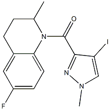 6-fluoro-1-[(4-iodo-1-methyl-1H-pyrazol-3-yl)carbonyl]-2-methyl-1,2,3,4-tetrahydroquinoline Struktur