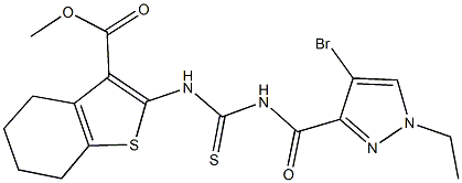 methyl 2-[({[(4-bromo-1-ethyl-1H-pyrazol-3-yl)carbonyl]amino}carbothioyl)amino]-4,5,6,7-tetrahydro-1-benzothiophene-3-carboxylate Struktur