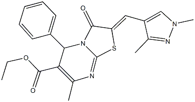 ethyl 2-[(1,3-dimethyl-1H-pyrazol-4-yl)methylene]-7-methyl-3-oxo-5-phenyl-2,3-dihydro-5H-[1,3]thiazolo[3,2-a]pyrimidine-6-carboxylate Struktur