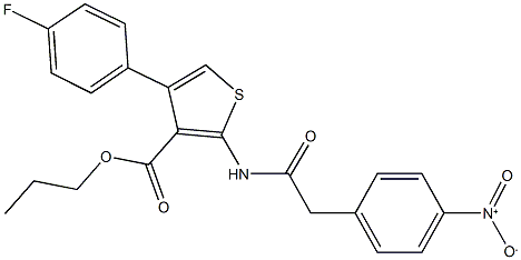 propyl 4-(4-fluorophenyl)-2-[({4-nitrophenyl}acetyl)amino]-3-thiophenecarboxylate Struktur