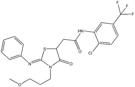 N-[2-chloro-5-(trifluoromethyl)phenyl]-2-[3-(3-methoxypropyl)-4-oxo-2-(phenylimino)-1,3-thiazolidin-5-yl]acetamide Struktur