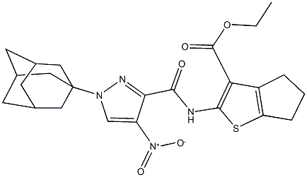 ethyl 2-[({1-(1-adamantyl)-4-nitro-1H-pyrazol-3-yl}carbonyl)amino]-5,6-dihydro-4H-cyclopenta[b]thiophene-3-carboxylate Struktur