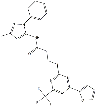 3-{[4-(2-furyl)-6-(trifluoromethyl)-2-pyrimidinyl]sulfanyl}-N-(3-methyl-1-phenyl-1H-pyrazol-5-yl)propanamide Struktur