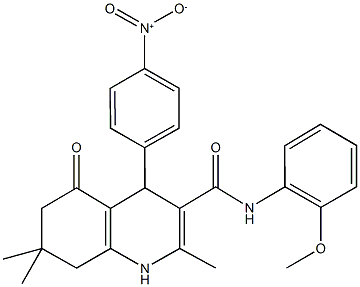 4-{4-nitrophenyl}-2,7,7-trimethyl-N-[2-(methyloxy)phenyl]-5-oxo-1,4,5,6,7,8-hexahydroquinoline-3-carboxamide Struktur