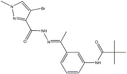 N-(3-{N-[(4-bromo-1-methyl-1H-pyrazol-3-yl)carbonyl]ethanehydrazonoyl}phenyl)-2,2-dimethylpropanamide Struktur