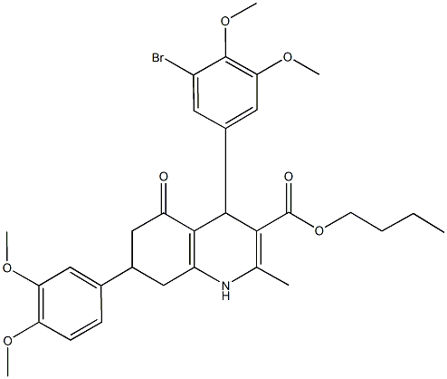 butyl 4-(3-bromo-4,5-dimethoxyphenyl)-7-(3,4-dimethoxyphenyl)-2-methyl-5-oxo-1,4,5,6,7,8-hexahydro-3-quinolinecarboxylate Struktur