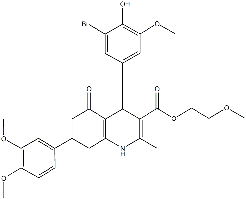 2-methoxyethyl 4-(3-bromo-4-hydroxy-5-methoxyphenyl)-7-(3,4-dimethoxyphenyl)-2-methyl-5-oxo-1,4,5,6,7,8-hexahydro-3-quinolinecarboxylate Struktur