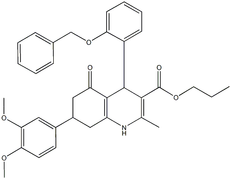 propyl 4-[2-(benzyloxy)phenyl]-7-(3,4-dimethoxyphenyl)-2-methyl-5-oxo-1,4,5,6,7,8-hexahydro-3-quinolinecarboxylate Struktur