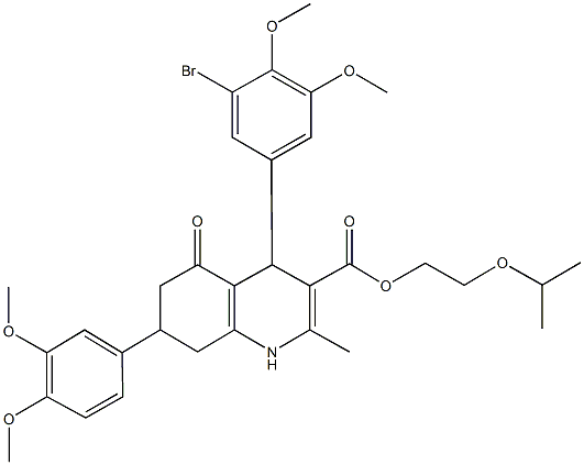 2-isopropoxyethyl 4-(3-bromo-4,5-dimethoxyphenyl)-7-(3,4-dimethoxyphenyl)-2-methyl-5-oxo-1,4,5,6,7,8-hexahydro-3-quinolinecarboxylate Struktur