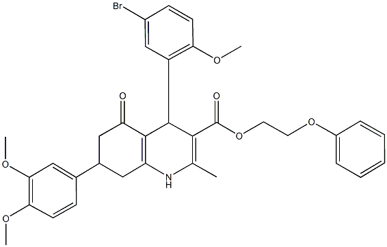 2-phenoxyethyl 4-(5-bromo-2-methoxyphenyl)-7-(3,4-dimethoxyphenyl)-2-methyl-5-oxo-1,4,5,6,7,8-hexahydro-3-quinolinecarboxylate Struktur