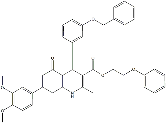 2-phenoxyethyl 4-[3-(benzyloxy)phenyl]-7-(3,4-dimethoxyphenyl)-2-methyl-5-oxo-1,4,5,6,7,8-hexahydro-3-quinolinecarboxylate Struktur