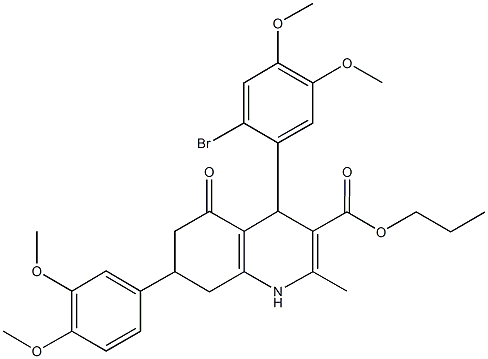 propyl 4-(2-bromo-4,5-dimethoxyphenyl)-7-(3,4-dimethoxyphenyl)-2-methyl-5-oxo-1,4,5,6,7,8-hexahydro-3-quinolinecarboxylate Struktur