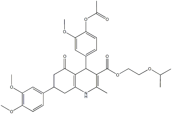 2-isopropoxyethyl 4-[4-(acetyloxy)-3-methoxyphenyl]-7-(3,4-dimethoxyphenyl)-2-methyl-5-oxo-1,4,5,6,7,8-hexahydro-3-quinolinecarboxylate Struktur