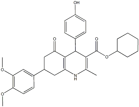 cyclohexyl 7-(3,4-dimethoxyphenyl)-4-(4-hydroxyphenyl)-2-methyl-5-oxo-1,4,5,6,7,8-hexahydro-3-quinolinecarboxylate Struktur