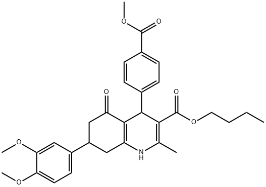 butyl 7-(3,4-dimethoxyphenyl)-4-[4-(methoxycarbonyl)phenyl]-2-methyl-5-oxo-1,4,5,6,7,8-hexahydro-3-quinolinecarboxylate Struktur